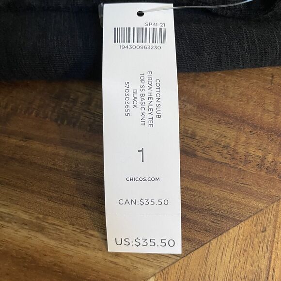 Chicos Top The Ultimate Tee Short Sleeve Henley Style Shirt Womens M New - Picture 8 of 9